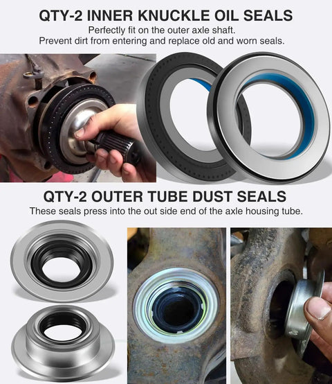 Heavy Duty Front Axle Seal U Joint Kit With Inner Knuckle Oil Seals Outer Tube Seals And Hub O Rings For 2005 Through 2019 Ford Super Duty F250 F350 F450 F550 Dana 60 inner knuckle and outer tube seals