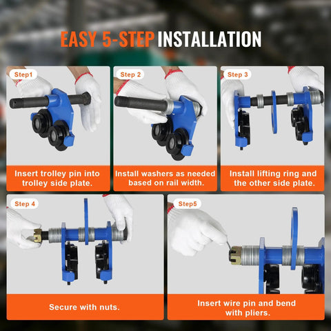 Installation steps for Manual Trolley For I Beam 2200 Lb Capacity, 1 Ton Load, Dual Wheel Heavy Duty Alloy Steel Construction