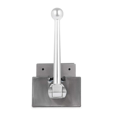 Rugged 4 Inch Nodular Cast Iron Bench Vise With Knockout Super Lock Grip and Raw 19KN Holding Power front view with lever.