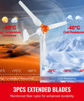 800W 12V Wind Turbine Kit With MPPT Controller, 3-Blade Wind Power Generator in desert and snowy areas, showing temperature resistance