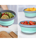Collapsible Silicone Bowls Set Of 3 With Lids BPA Free Food Grade Camping Dinnerware For Travel Picnic And Lunch in use with fruits