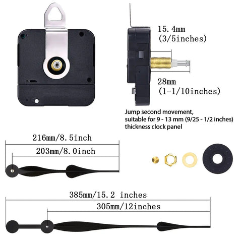 High Torque Quartz Clock Movement With Long Shaft And 12 Inch Spade Hands For Diy Clock Builds Replacement Mechanism For Thick Panels And Big Dials