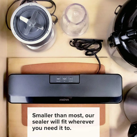 Slim Compact Vacuum Sealer For Sous Vide And Meal Prep, Dual Wet And Dry Sealing, BPA Free Bag Kit in kitchen setting