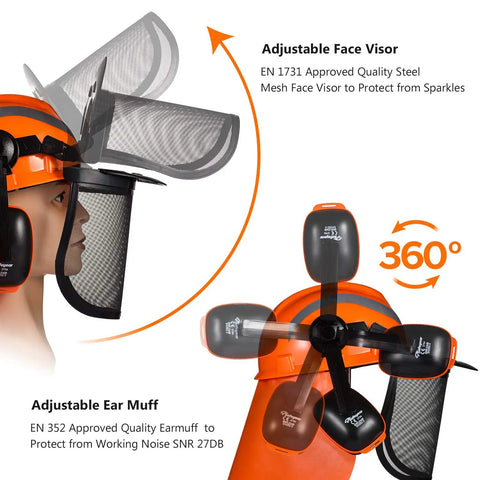 Chainsaw Helmet With Face Shield And Ear Muffs For Logging And Tree Cutting ANSI Certified Forestry Hard Hat close-up
