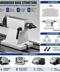 Rock Solid MT2 Lathe Tailstock Featuring 50mm Telescopic Travel And Detachable Rotary Live Center, heavy-duty base with adjustable slot.