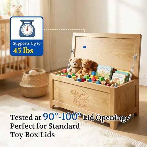 Wooden chest with toys and soft close toy box hinges 200N hydraulic for wooden chest two pack safe lid slow close prevents finger pinches