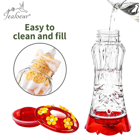 2 Pack Hummingbird Feeder For Outdoors Hanging, 18 Oz Capacity, Six Feeding Ports With Built In Ant Moat And Bee Guard
