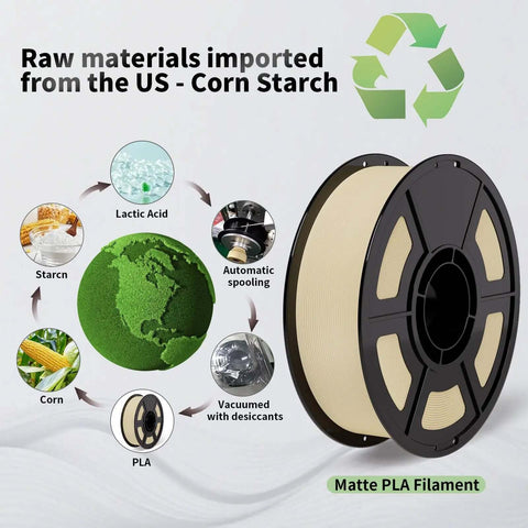 Matte Beige PLA Filament 1.75mm For Bambu Lab Printers spool with corn starch origin, showcasing eco-friendly materials and filament reel.