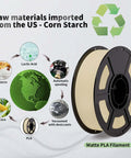 Matte PLA Filament Bundle, 16Kg Total, 1.75Mm spool with recycling symbol and raw material components illustration