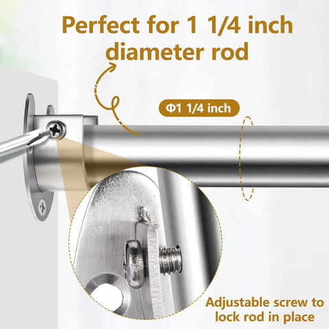 Beefy Heavy Duty Stainless Steel Closet Pole Sockets 20 Pack For 1-1/4 Inch Closet Rods U Shaped Rod Holders With Screws Wall Anchors End Caps Durable Curtain Rod Brackets For Closets And Wardrobes mounted on 1-1/4 inch stainless rod