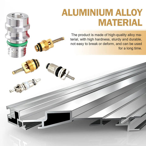 Air Conditioning Valve Core Repair Kit 16 Piece Set showing metal and plastic cores with durable aluminium alloy material.