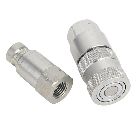 Badass Flat Face Hydraulic Quick Coupler Set 1 4In Npt Iso16028 Carbon Steel Connectors Zinc Coated For Excavators Works On Rigs Daily No Leaks At High Pressure Reliable Power Transfer Gear For Mechanics To Fix Stuff Fast And Real Hardcore Use, flat face coupler pair