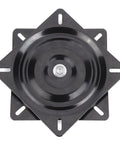 Heavy Duty Bar Stool Swivel Replacement Plate With Full Ball Bearings For Recliner Chairs And Square Bar Stools 6 Inch Steel Swivel Plate Built To Last Beefy For Smooth Durable Weight Distribution, top view of black steel plate