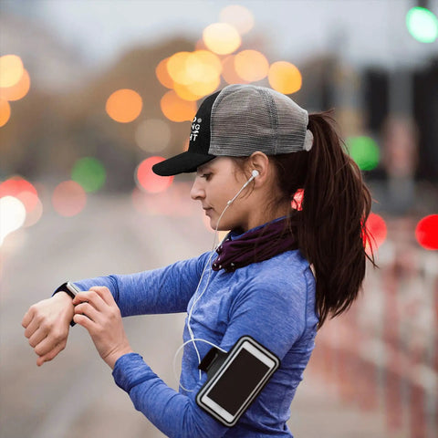 Woman wearing Everyday Men's Breathable Outdoor Trucker Hat For Summer Adventures, No Crying On The Yacht Style, jogging in city