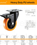 Heavy Duty 4 Inch Polyurethane Caster Wheels Set Of 4 Swivel Casters With Dual Lock Brakes detailed specifications and measurements layout