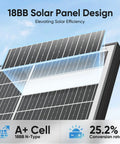 Close-up of All-In-One 200W Bifacial Solar Panel Kit With 10A PWM Charge Controller showcasing 18BB solar panel design.