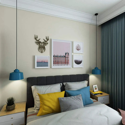Bedroom wall featuring Self Adhesive Vinyl Wallpaper Roll Stick And Peel 15.8 Inch By 394 Inch Beige Neutral Matte Finish.