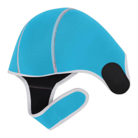 Light blue 2mm neoprene diving hood for men and women with chin strap UV protection warm water sports cap for surfing snorkeling scuba diving.