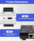 10 Pack Din Rail Mount Clips 1.02 Inch Wide Snap In Universal Brackets Fixed Clamp Black Aluminum Alloy Relay Clip For 35mm DIN Rail Switches And Injectors Heavy Duty Tough As Nails Quality shown with a metal media converter and dimensions in a diagram.