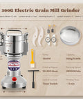 Grain Mill Grinder Electric 300g Commercial Spice Grinder 1500W Stainless Steel Pulverizer Dry Grinding Machine with accessories