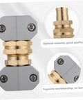 Super Tough 3 Pack Garden Hose Repair Connector Kit Made From Heavy Duty Aluminum Alloy For Durable Weatherproof Fixing Leaky Hoses With Super Quick No-Drip Brass Fitting Hardware That Saves You Time Cash And Keeps Your Yard Watering System Always Ready. 3 pack brass hose connector with aluminum alloy body, gray finish