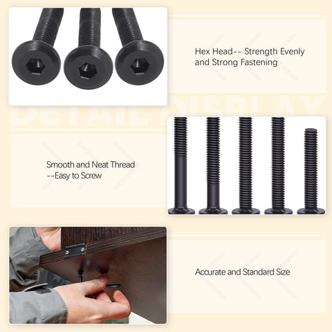 84Pcs M6 Furniture Bolts And Barrel Nuts Kit in black finish with hex key and slotted barrel nuts for furniture assembly