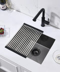 Built To Last 16 Gauge Black Stainless Steel Undermount Kitchen Bar Sink 20 By 17 By 9 Inches with rolled mat