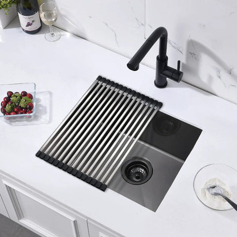 Built To Last 16 Gauge Black Stainless Steel Undermount Kitchen Bar Sink 20 By 17 By 9 Inches with rolled mat