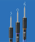 Close-up of FixHub Portable Soldering Station With Quick Heat Up And Two Smart Ports, showing three metal tips.