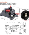 Beefy 50 Amp Marine Circuit Breaker With Manual Reset For Trolling Motors Boats And ATVs Waterproof 12V To 48VDC Power Protector Fuse Ignition Protected SAE J1625 J1171 UL1500, size diagram