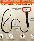 Handle And Haul Two Handle Moving Straps With Cam Buckle Adjustable System, 9 ft polypropylene webbing, orange handle detail.