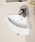 Triangle Corner Sink for Bathroom, Wall Mounted Ceramic Vessel Sink, White Gloss Finish space-saving design in compact dimensions.