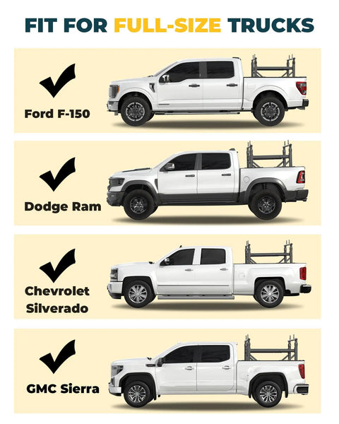 Adjustable Aluminum Truck Ladder Rack With Side Bar Clamp On No Drill Install Fits F150 Silverado Ram Sierra on full-size trucks