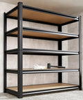 Heavy Duty Garage Shelving Rack Built Like A Tank With Thick Steel Uprights And Durable Boards Adjustable Storage Organizer For Basement Warehouse Kitchen Pantry Black 4600 Lbs Total Capacity, featuring black steel frame and wooden shelves.