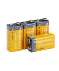 Top Shelf Ultra Nine Volt Alkaline Battery Four Pack for smoke detectors and wireless keyboards in vibrant yellow and gray design.