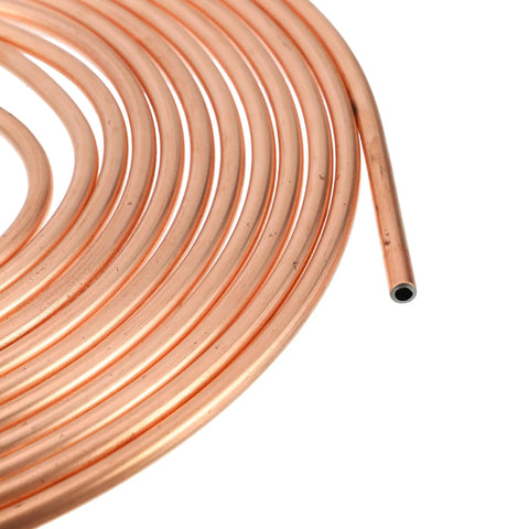 Detailed view of coiled copper tubing from 25 Ft 5/16 Inch Brake Line Tubing Kit Flexible Copper Coated With 16 Inverted Flare Fittings
