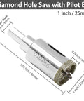 Qjaiune 1-inch diamond hole saw with pilot bit; 1-9/16 in cutting depth; for glass, tile, marble, granite.