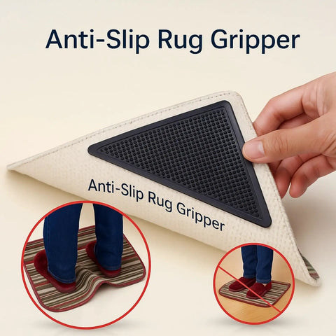 Heavy Duty Rug Gripper Pads With Adhesive Strips For Non Slip Carpet Corners Kit Includes Four Pads And Four Auxiliary Stickers