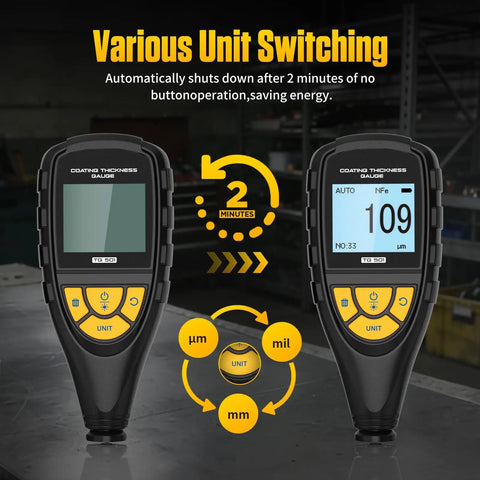 Pro Grade Paint Thickness Gauge For Car Coatings With Auto Calibration, Ultra Precise 0.1 Micron Resolution, 0-2000 Micron Range, Easy Readout, Durable Metal Body, Quick Checks For Every Panel, units display