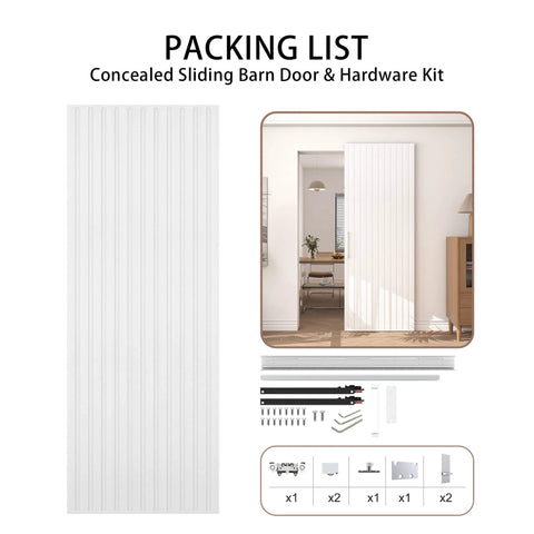 Concealed Sliding Barn Door Kit 36 By 86 Inches With Soft Close Hardware White Hidden Door For 28 To 32 Inch Openings Waterproof Modern Look