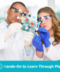 Two chemists examining a 240 Piece Molecular Model Kit for Organic Chemistry, Visualize 3D Molecules, Atom and Bond Building Set for Lessons in Chemistry, Perfect for Chem Nerds and Students From Grade 7 to Graduate Level, Includes 86 Atoms and 154 Bonds in a lab setting