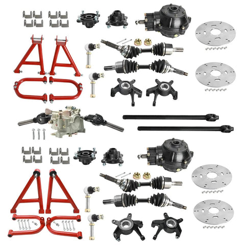 All In One Heavy Duty 4WD CV Axle Shaft Assembly Kit With Reverse Gearbox For ATV Go Kart Quad Buggy Includes Front And Rear Swing Arms Wheel Hubs Brake System Drive Shaft Differential displayed