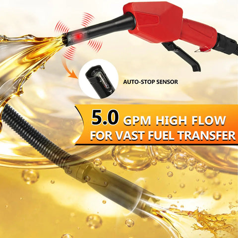 Cordless Fuel Transfer Pump 5 GPM With Auto Stop And Hand Nozzle featuring fuel flow and sensor
