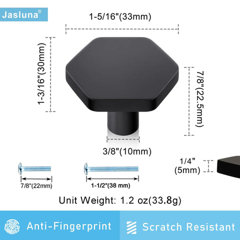 25 Pack Dope Matte Black Hexagon Cabinet Knobs For Dresser Drawers And Kitchen Cabinets One And A Quarter Inch Diameter Zinc