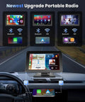 7 Inch Portable Car Stereo With Wireless CarPlay And Android Auto Touch Screen Car Radio showing interface and connectivity features