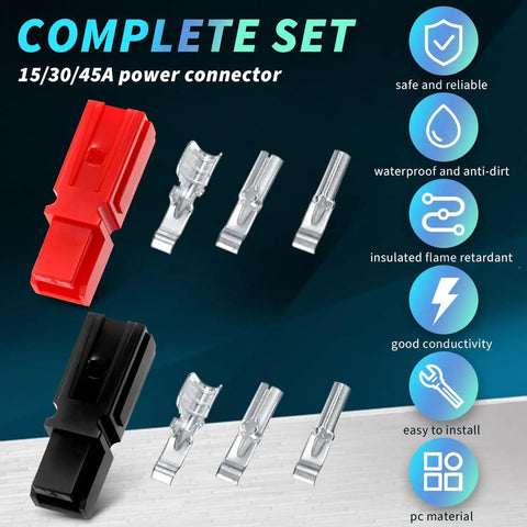120 Piece Power Connector Kit With Quick Disconnect Battery Terminals 15A 30A 45A Assortment Red And Black Shells Silver Plated Copper Contacts