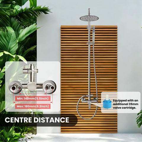 Rugged Outdoor Shower Kit with dual function 8 inch rain showerhead and handheld spray, wall mount, SUS304 stainless steel