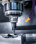 Flexible Coolant Hose With Half Inch Thread And Flat Nozzle Switch, Adjustable Water Pipe For Lathes, Mills And Hydraulic Cooling Systems, About Twenty Three Point Six Inch Length attached to a milling machine, directing flow.