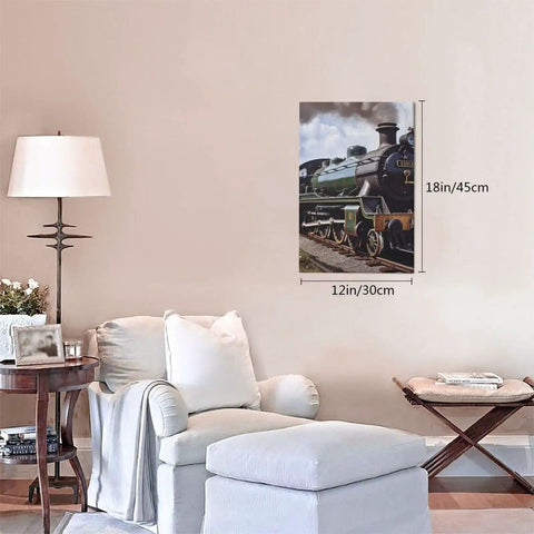 Steam Locomotive Train Wall Art Canvas Print Ready To Hang 12x18 Inch Cotton Canvas Poster in living room setting
