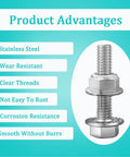 6Pcs M10x1.5 40mm Stainless Steel Flange Exhaust Bolts Nuts Kit For Securing Exhaust Manifold And Components Heavy Duty